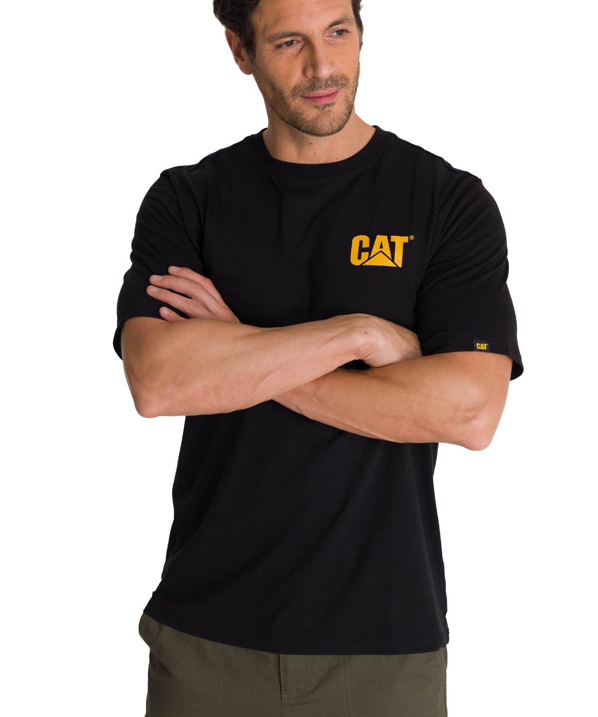 Polera Manga Corta Hombre Diseño Hard Work Negro CAT