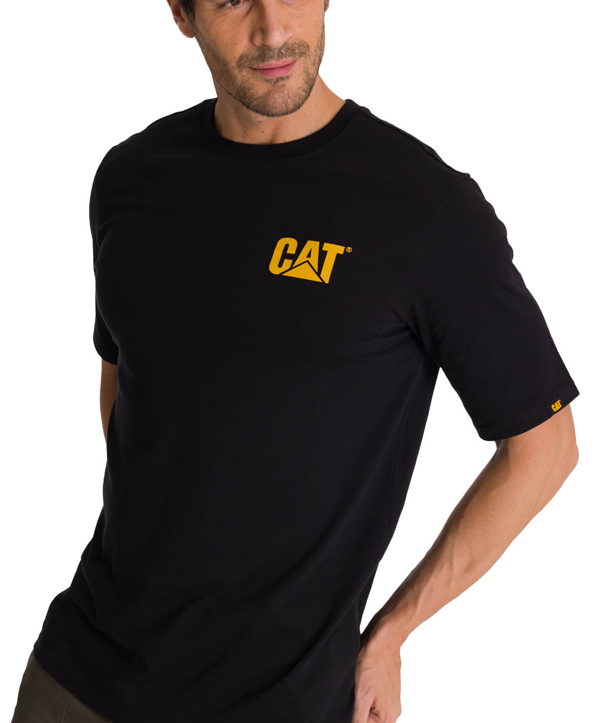 Polera Manga Corta Hombre Diseño Hard Work Negro CAT