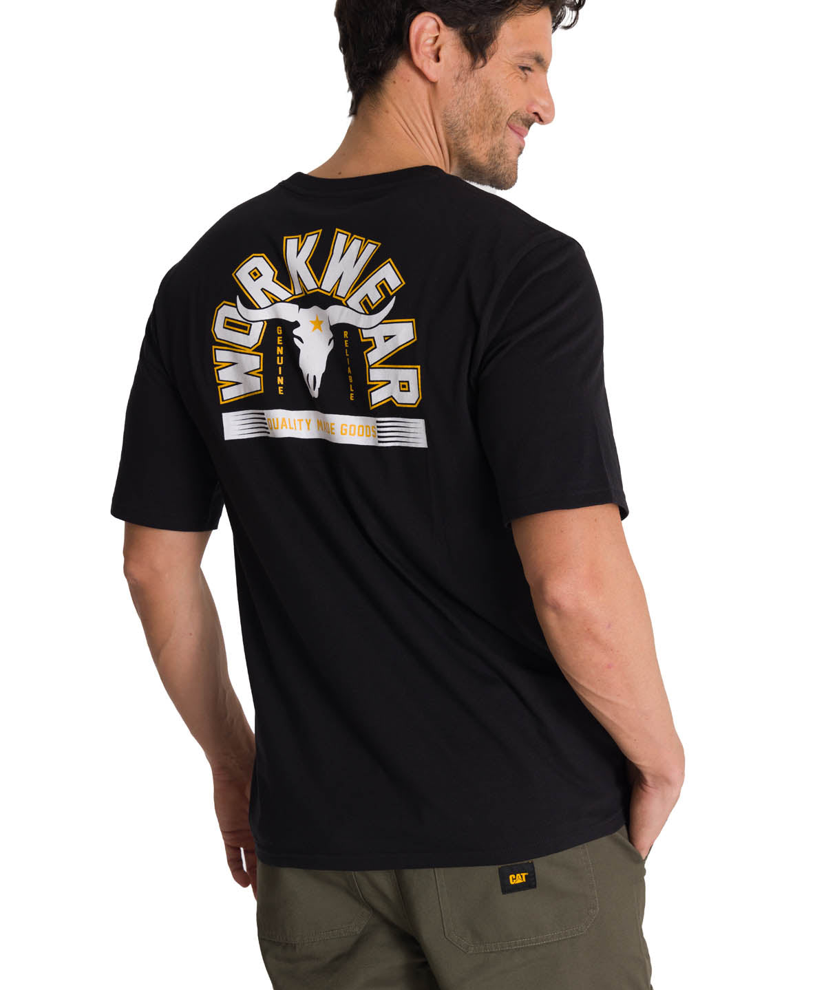 Polera Manga Corta Hombre Diseño Hard Work Negro CAT