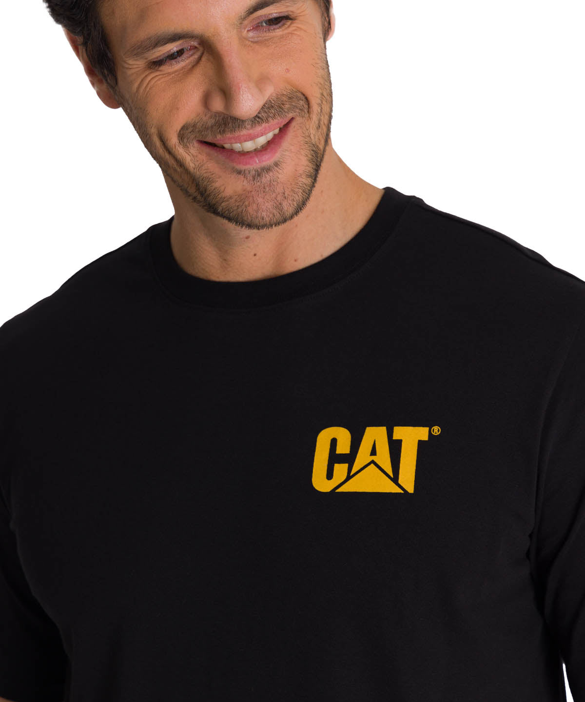 Polera Manga Corta Hombre Diseño Hard Work Negro CAT