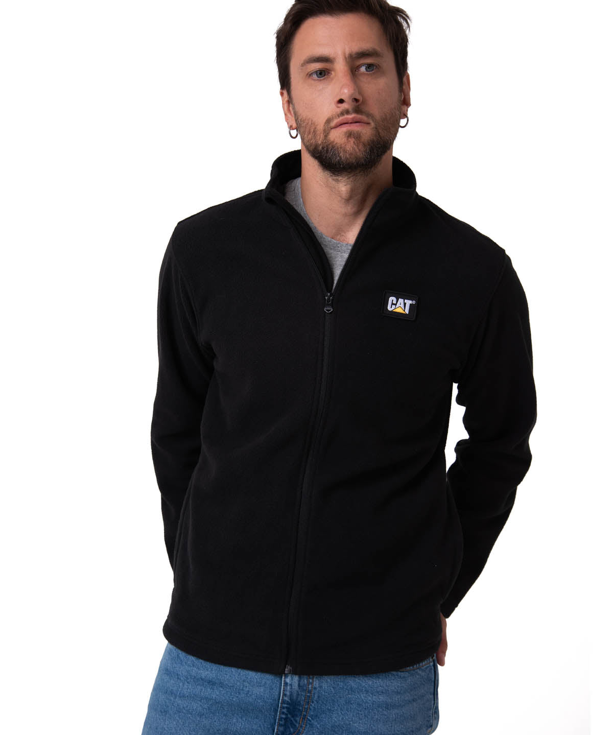 Polar Casual Hombre Microfleece Full Zip Negro Cat