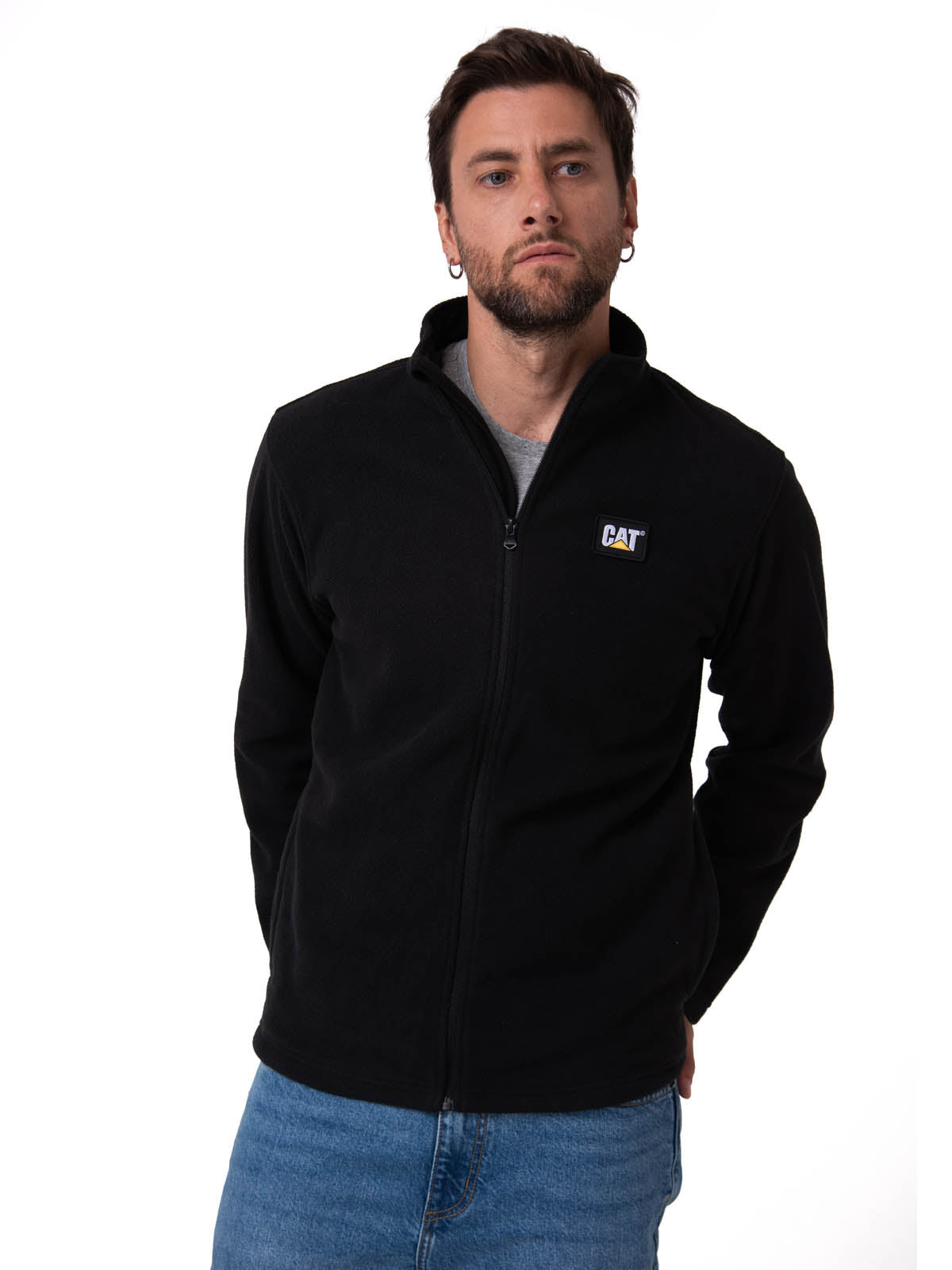 Polar Casual Hombre Microfleece Full Zip Negro Cat