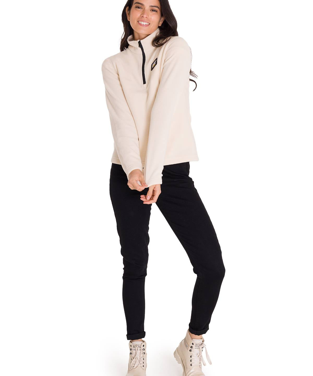 Polar Manga Larga Mujer Microfleece Quarter Zip Beige Cat