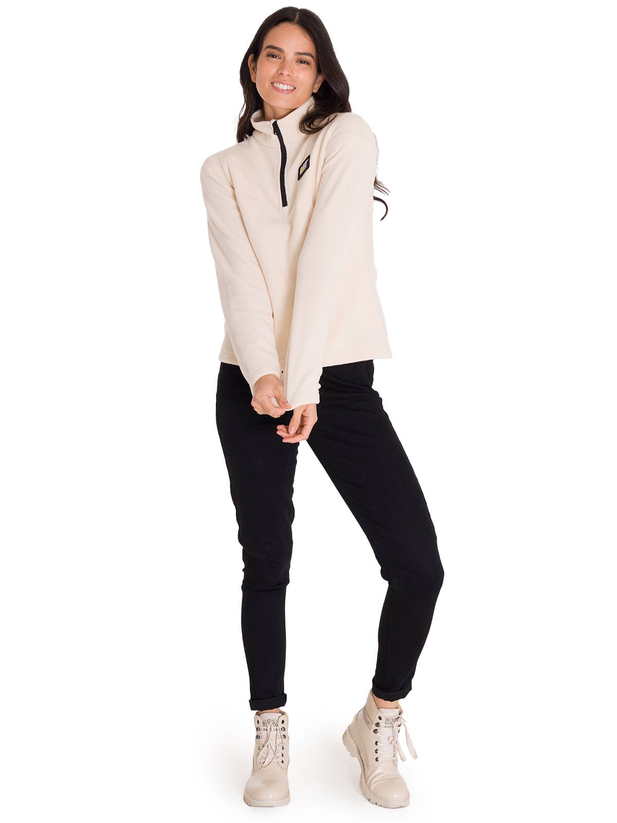Polar Manga Larga Mujer Microfleece Quarter Zip Beige Cat
