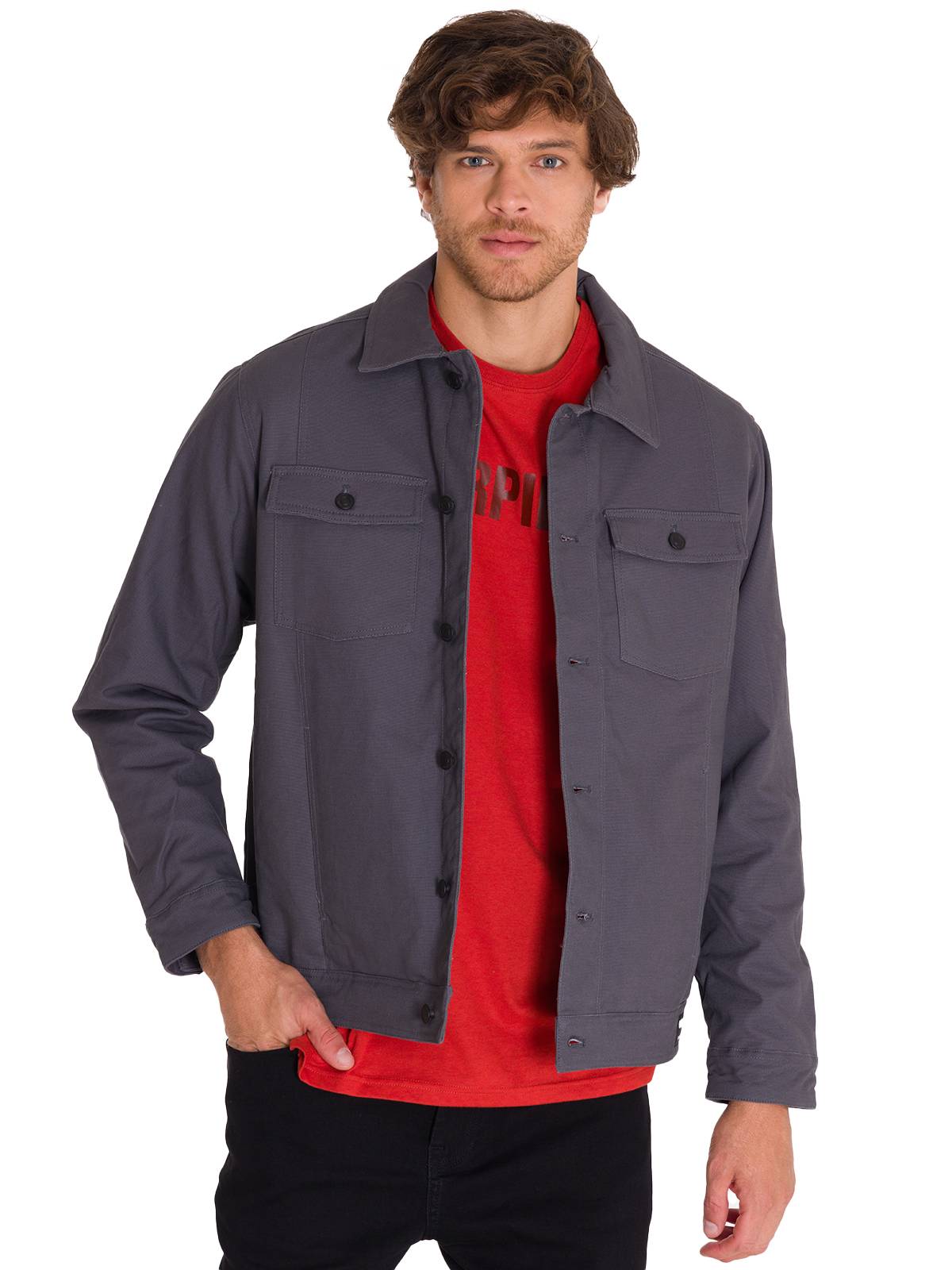 Chaqueta Manga Larga Hombre Trucker Grafito Cat