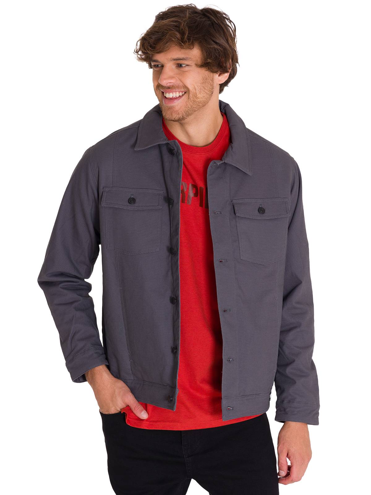 Chaqueta Manga Larga Hombre Trucker Grafito Cat