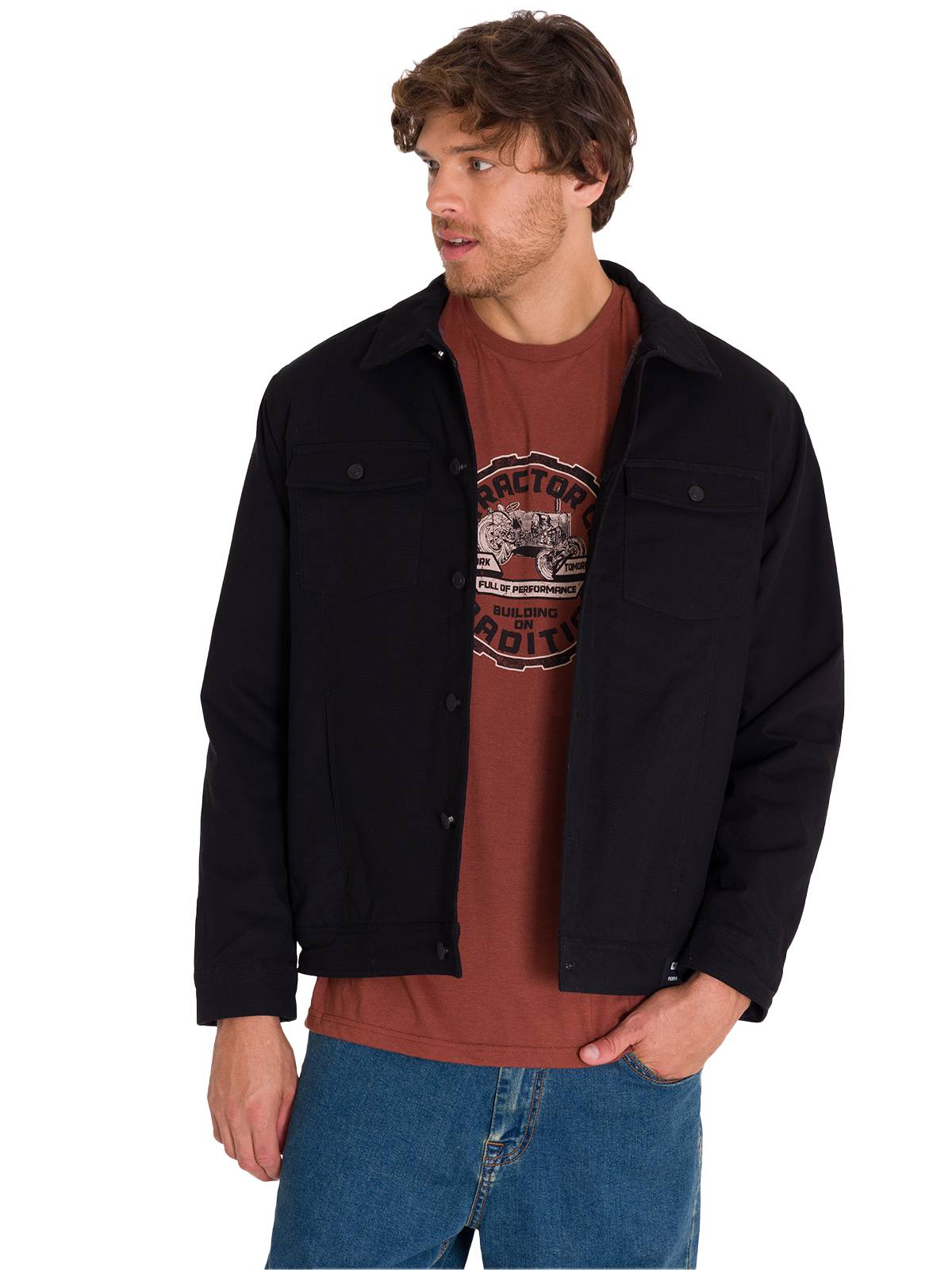 Chaqueta Manga Larga Hombre Trucker Negra Cat