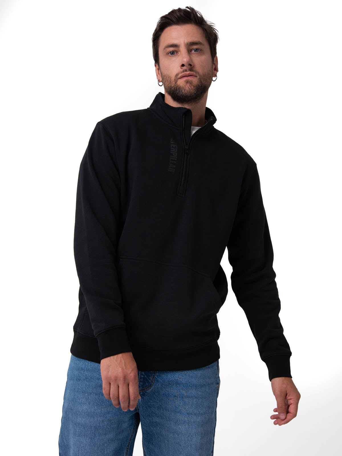 Polerón Manga Larga Hombre Midweight Quarter Zip Negro Cat