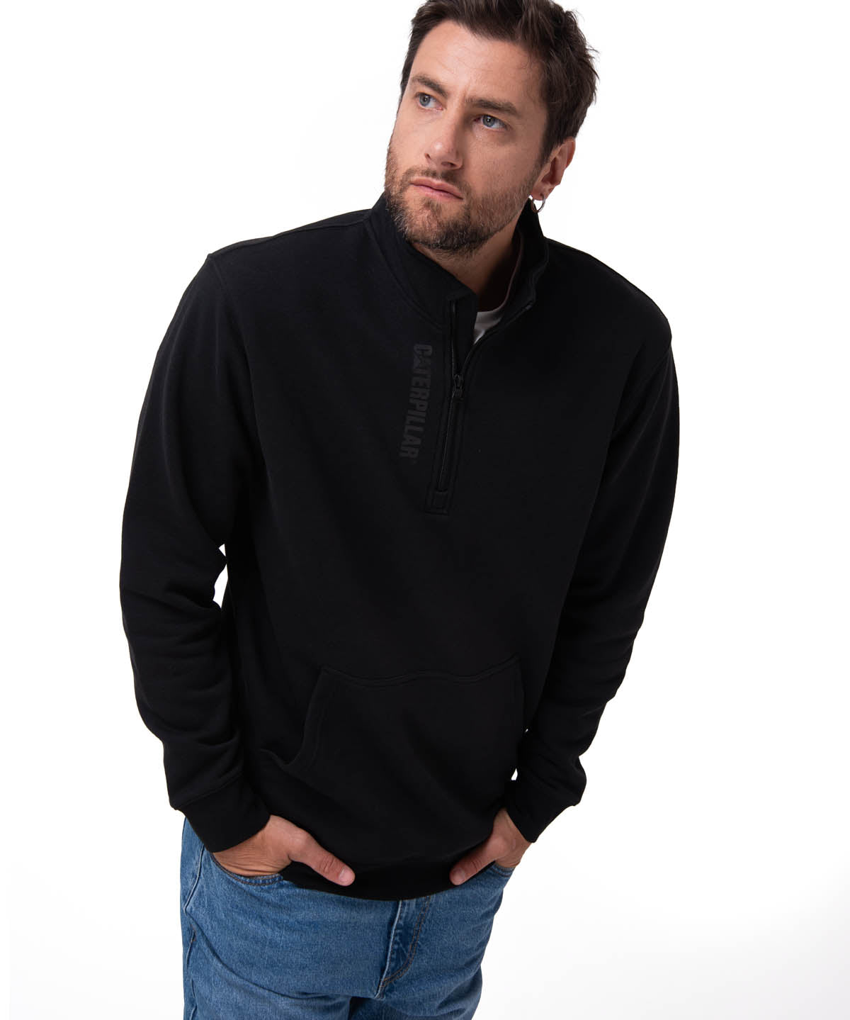 Polerón Manga Larga Hombre Midweight Quarter Zip Negro Cat