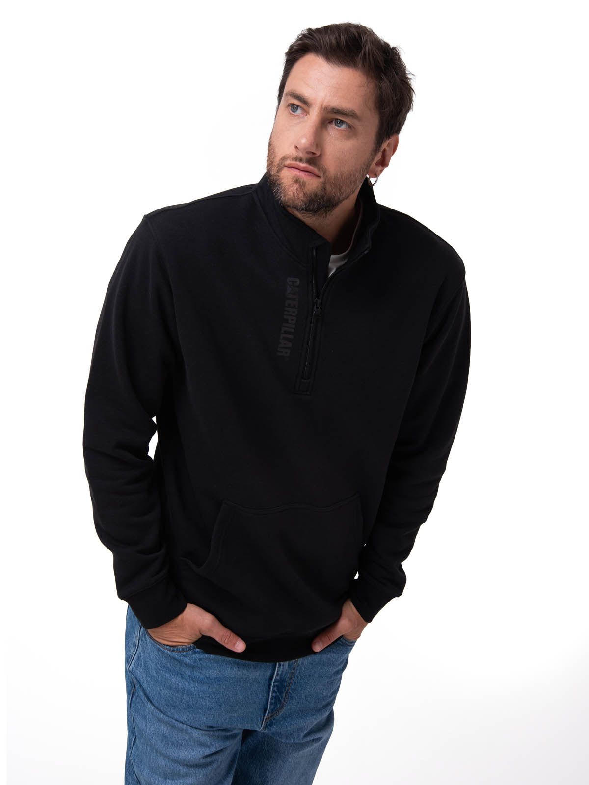 Polerón Manga Larga Hombre Midweight Quarter Zip Negro Cat