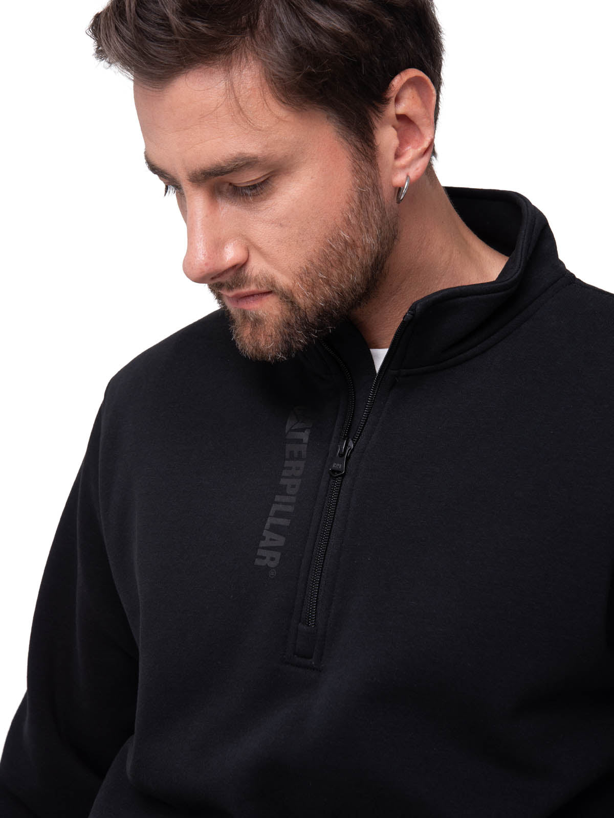 Polerón Manga Larga Hombre Midweight Quarter Zip Negro Cat