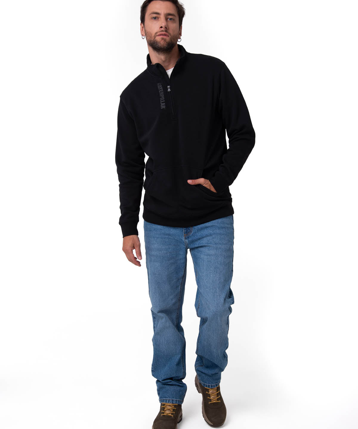 Polerón Manga Larga Hombre Midweight Quarter Zip Negro Cat