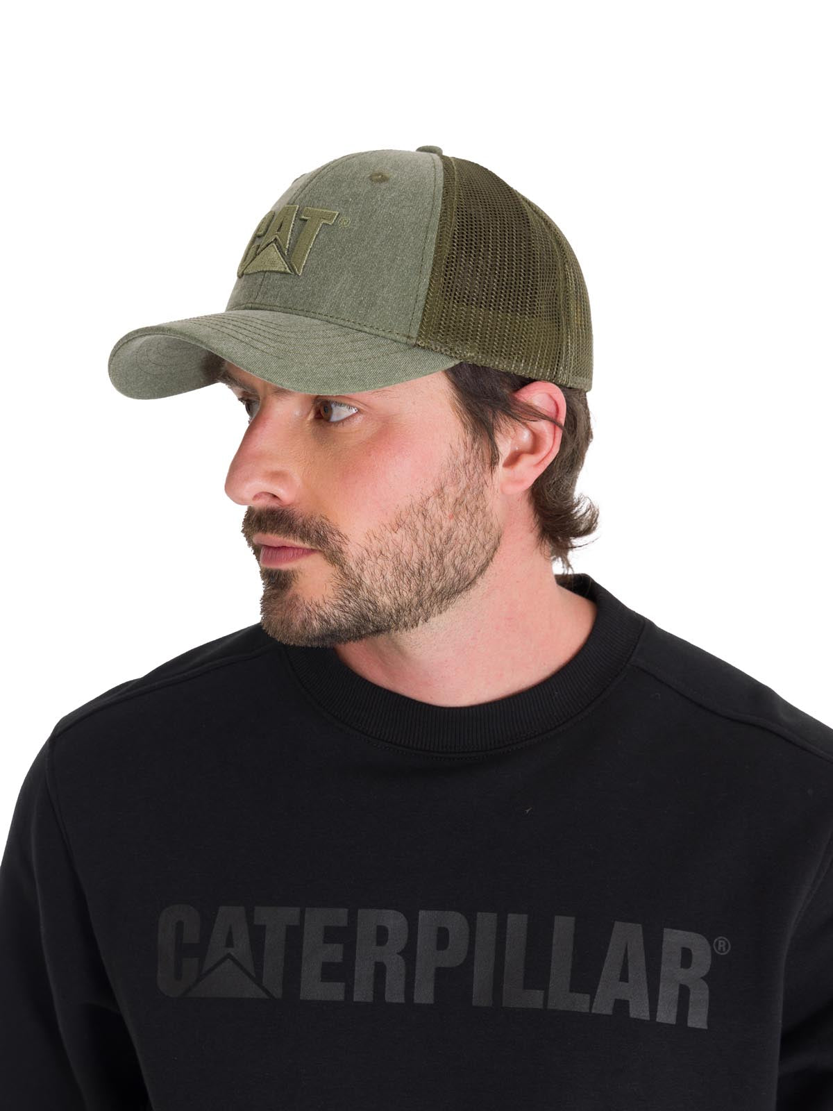 Jockey Con Broche Unisex Pigment Dyed Trucker Cap Oliva Cat