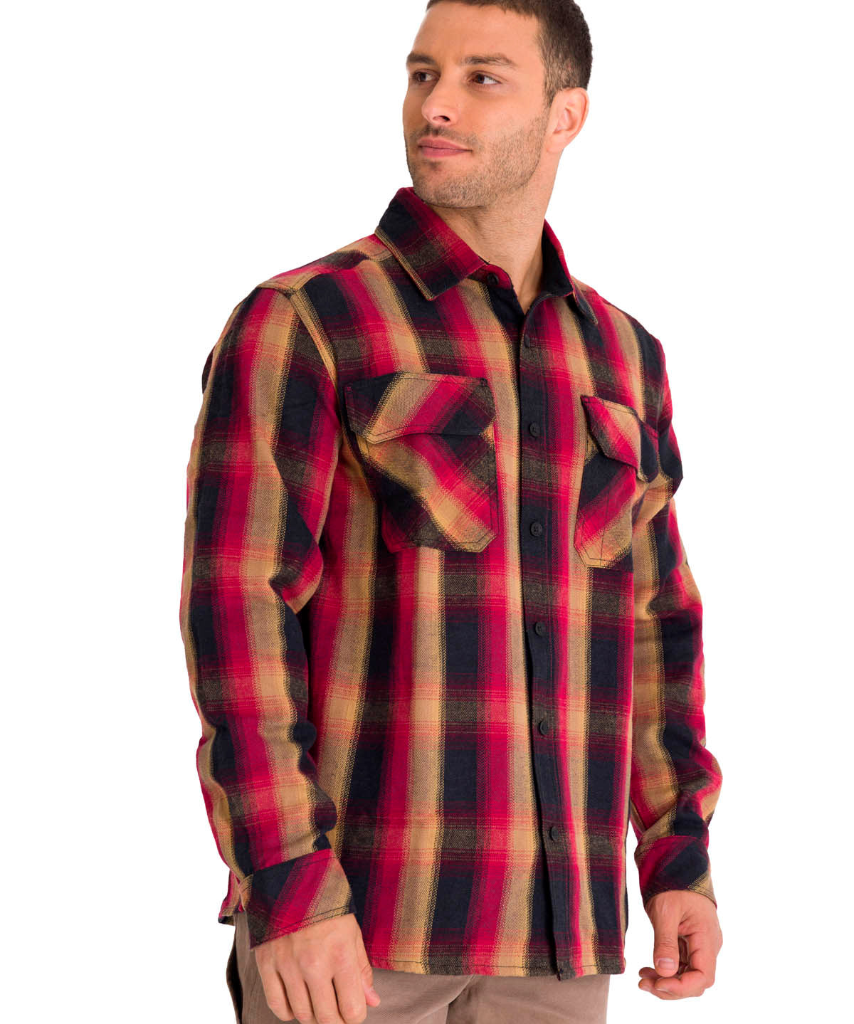 Chaqueta Manga Larga Hombre Buffalo Check Heavyweight Overshirt Roja Cat