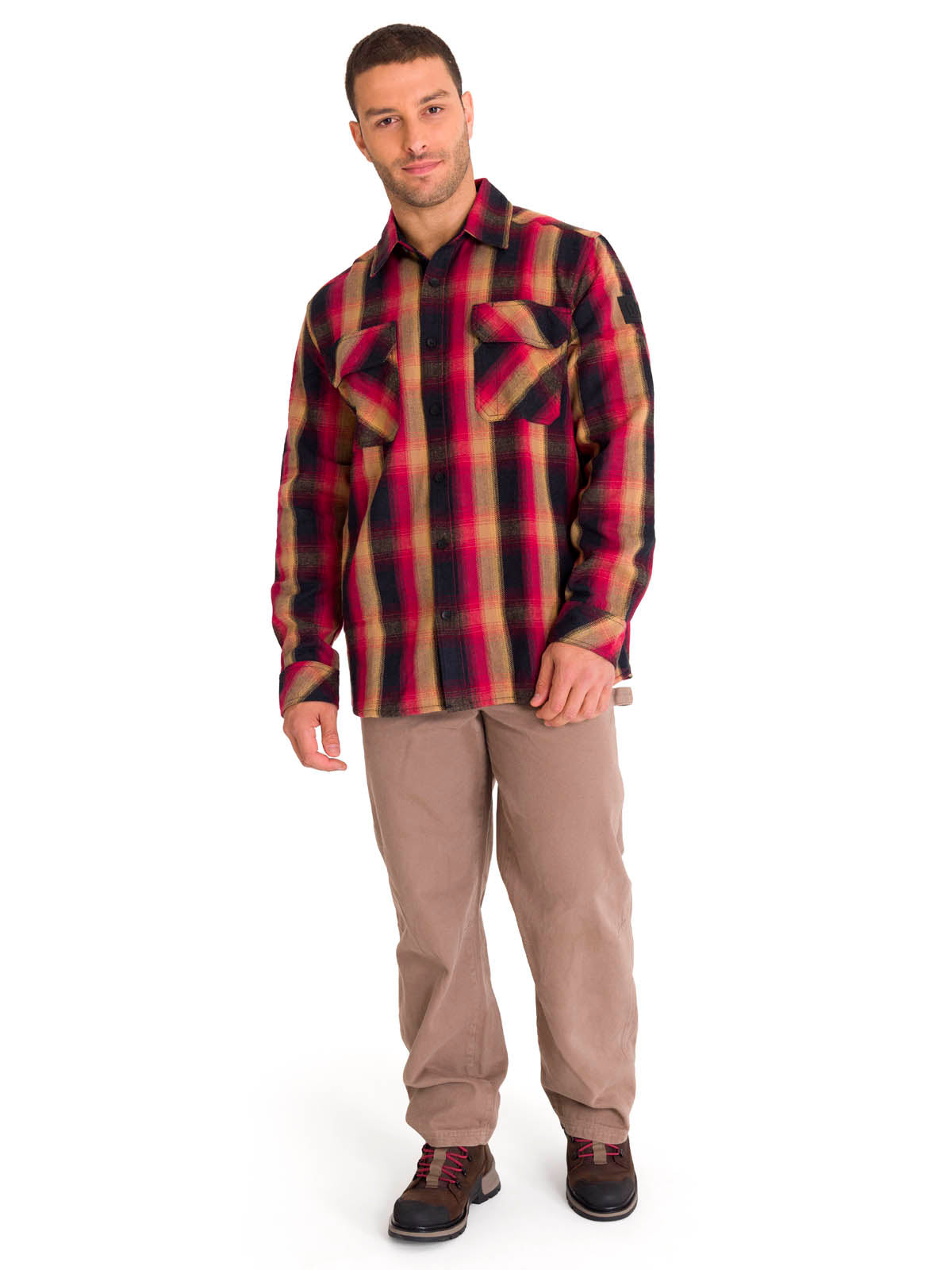 Chaqueta Manga Larga Hombre Buffalo Check Heavyweight Overshirt Roja Cat