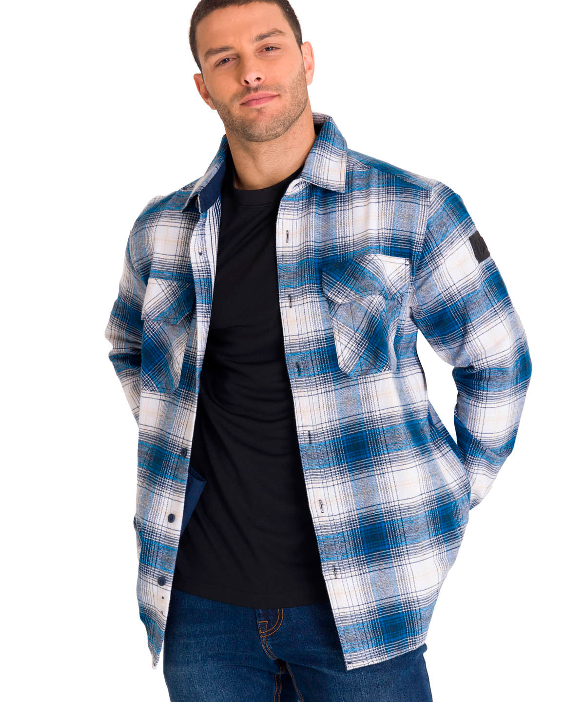Chaqueta Manga Larga Hombre Buffalo Check Heavyweight Overshirt Azul Petróleo Cat