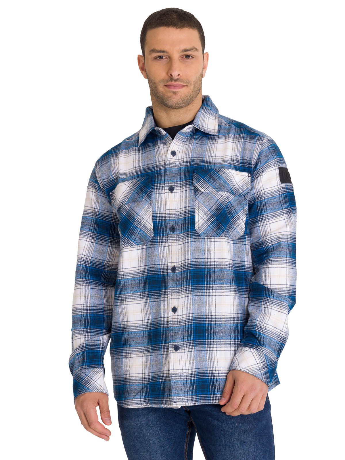 Chaqueta Manga Larga Hombre Buffalo Check Heavyweight Overshirt Azul Petróleo Cat
