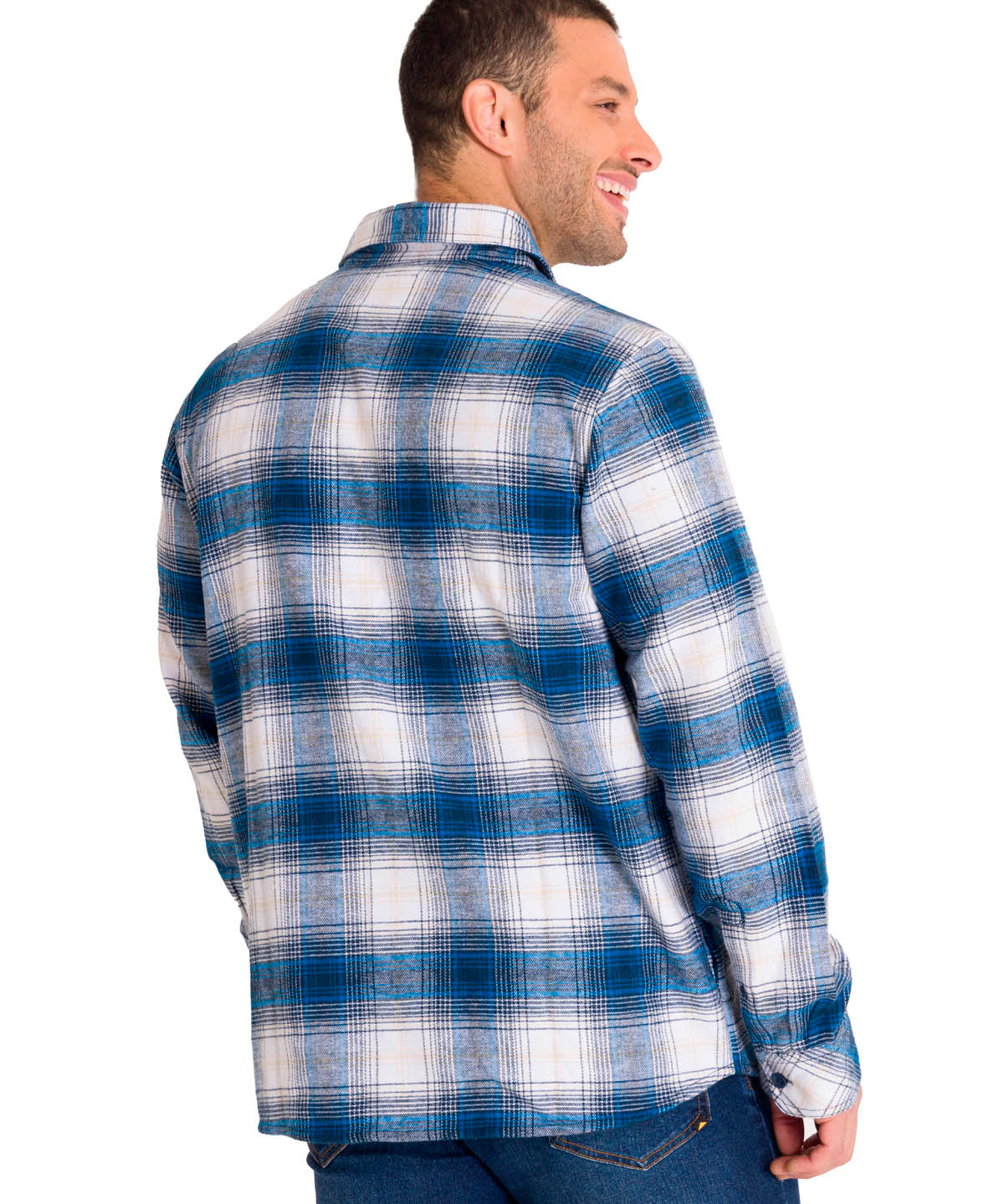 Chaqueta Manga Larga Hombre Buffalo Check Heavyweight Overshirt Azul Petróleo Cat