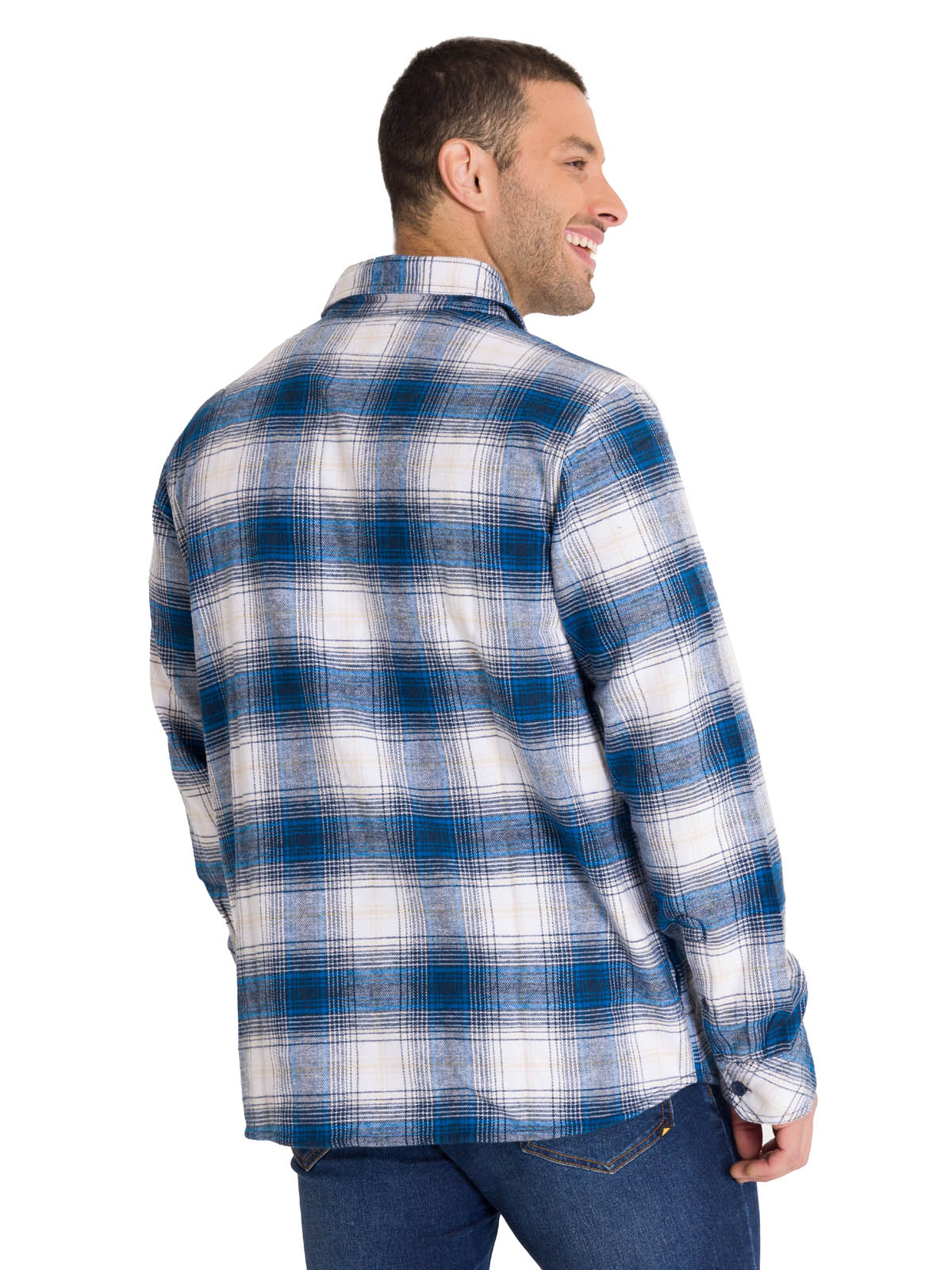 Chaqueta Manga Larga Hombre Buffalo Check Heavyweight Overshirt Azul Petróleo Cat