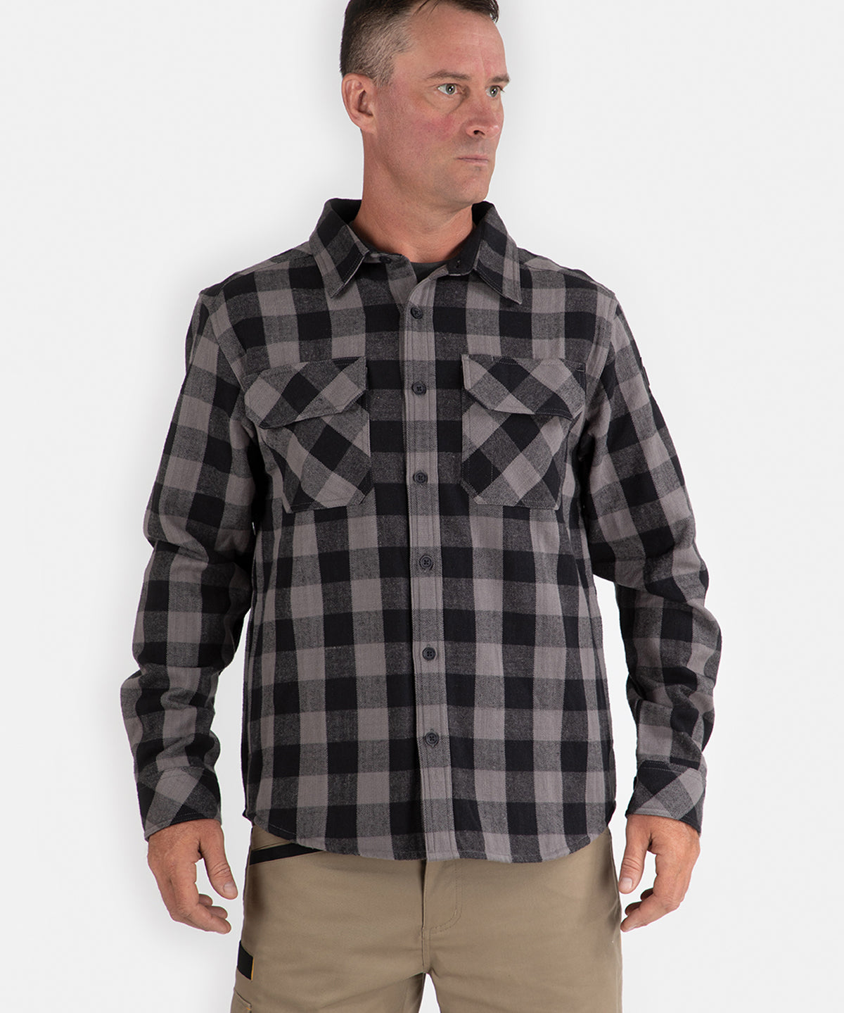 Camisa Manga Larga Casual Hombre Buffalo Check Heavyweight Overshirt Negro Cat