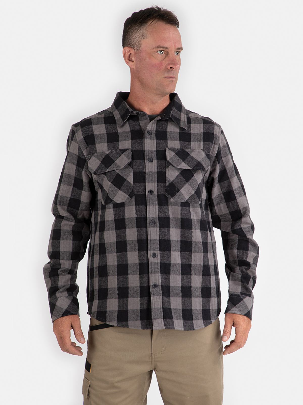 Camisa Manga Larga Casual Hombre Buffalo Check Heavyweight Overshirt Negro Cat