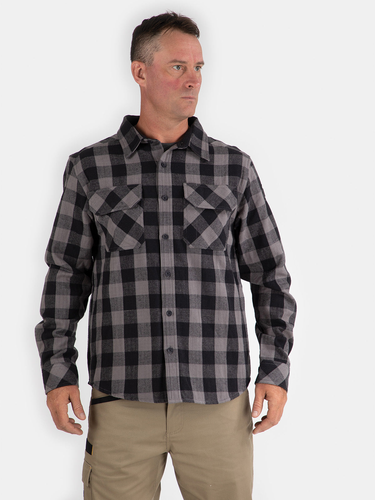 Camisa Manga Larga Casual Hombre Buffalo Check Heavyweight Overshirt Negro Cat