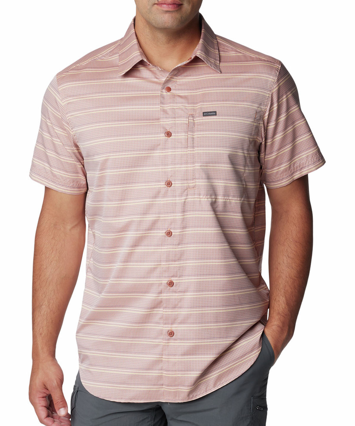 Camisa Manga Corta Hombre Silver Ridge Utility Lite Novelty Rosado Columbia