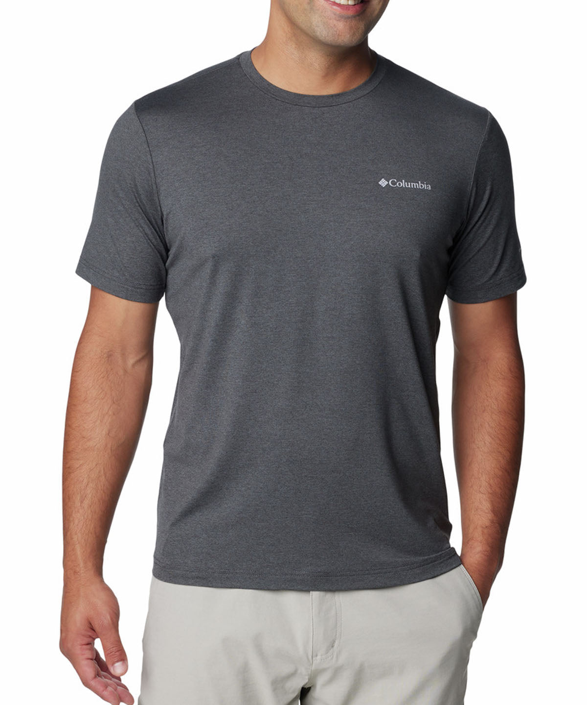 Polera Manga Corta Hombre Tech Trail Crew Neck Gris Columbia