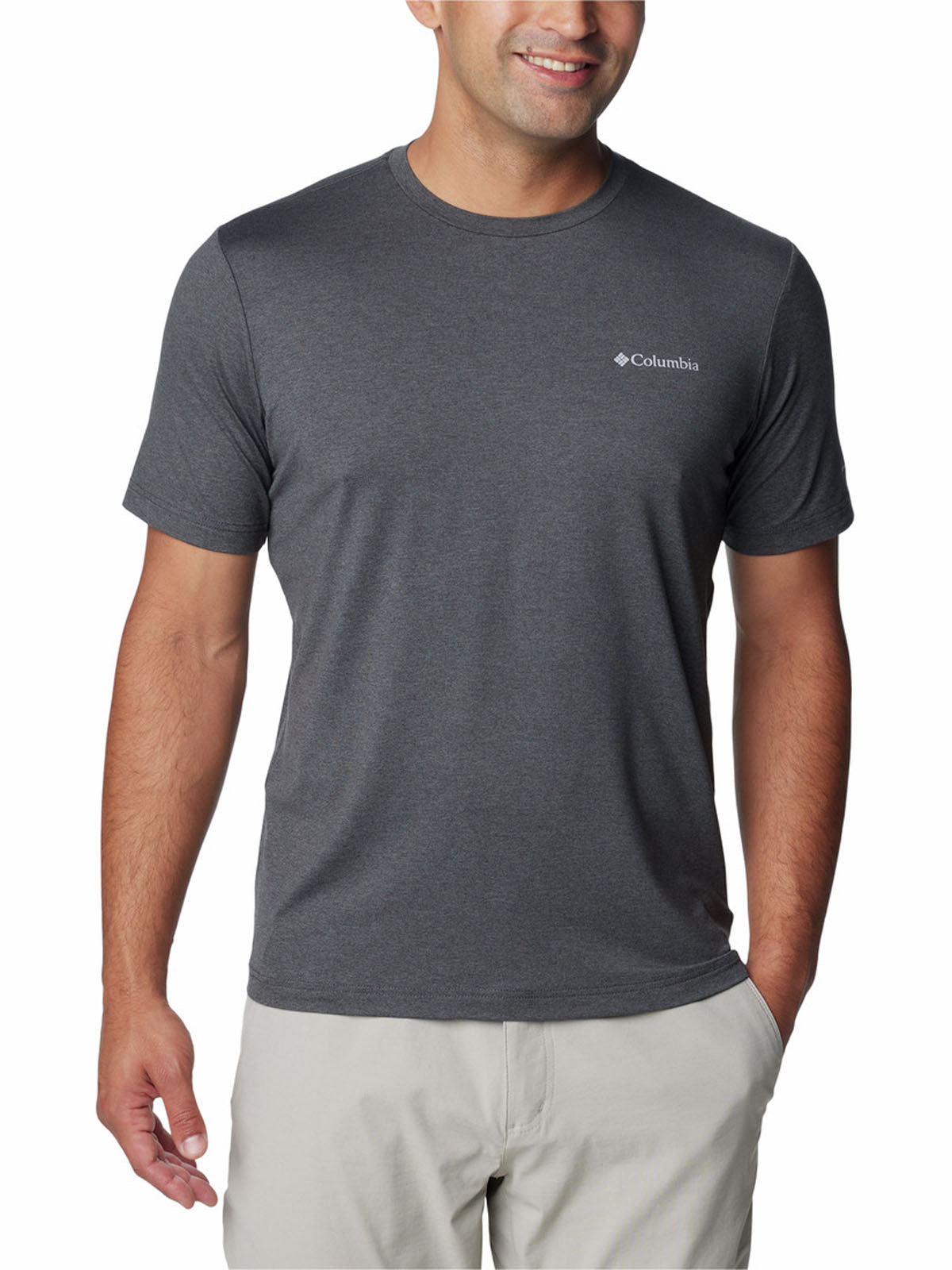 Polera Manga Corta Hombre Tech Trail Crew Neck Gris Columbia