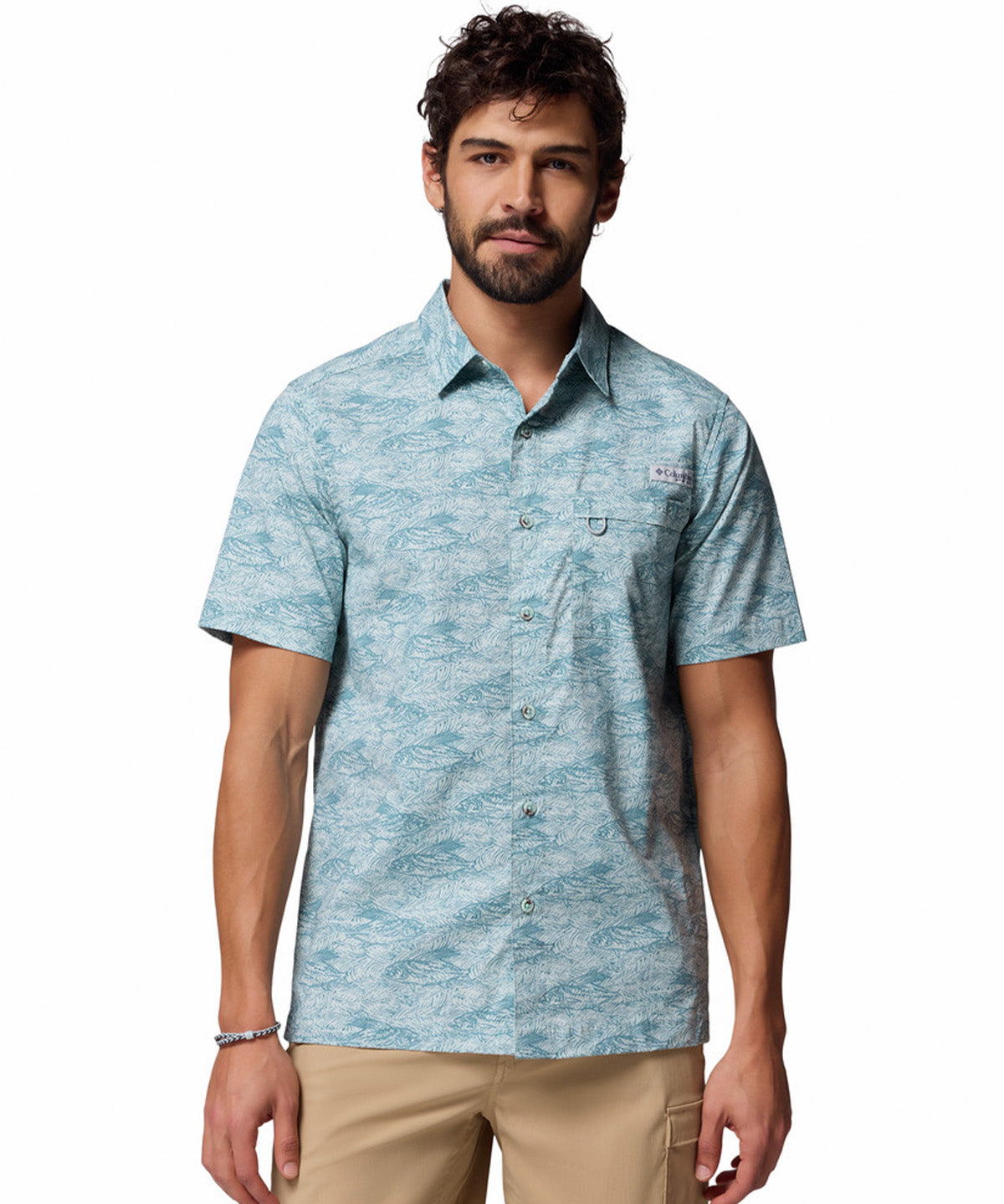 Camisa Manga Corta Hombre Wild Cast Camp Celeste Columbia