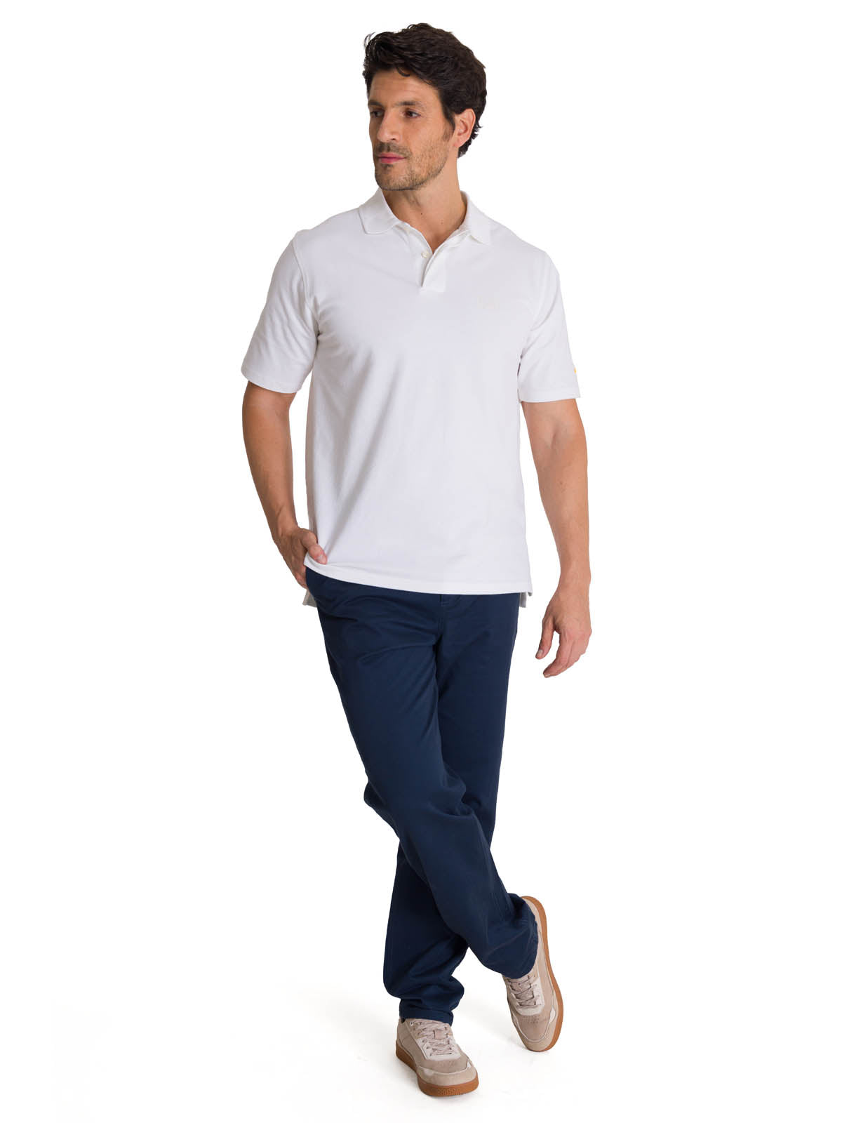 Polera Polo Casual Hombre Cat Logo Pique Polo Blanco Cat
