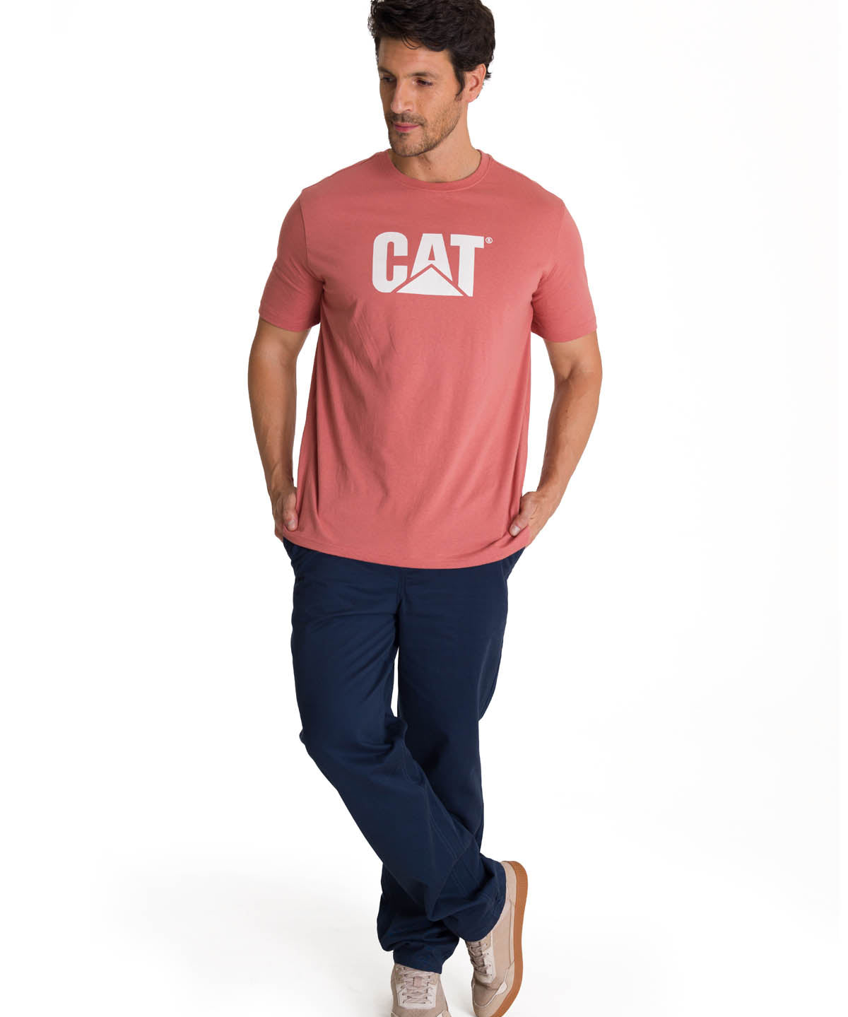 Polera Manga Corta Hombre Logo Terracota CAT