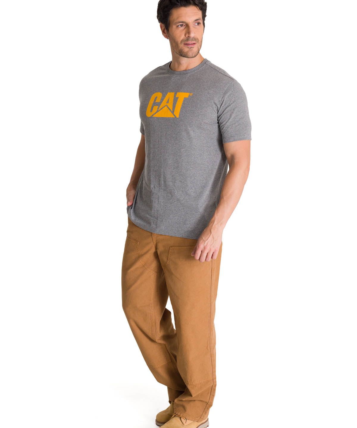 Polera Manga Corta Hombre Logo Gris CAT