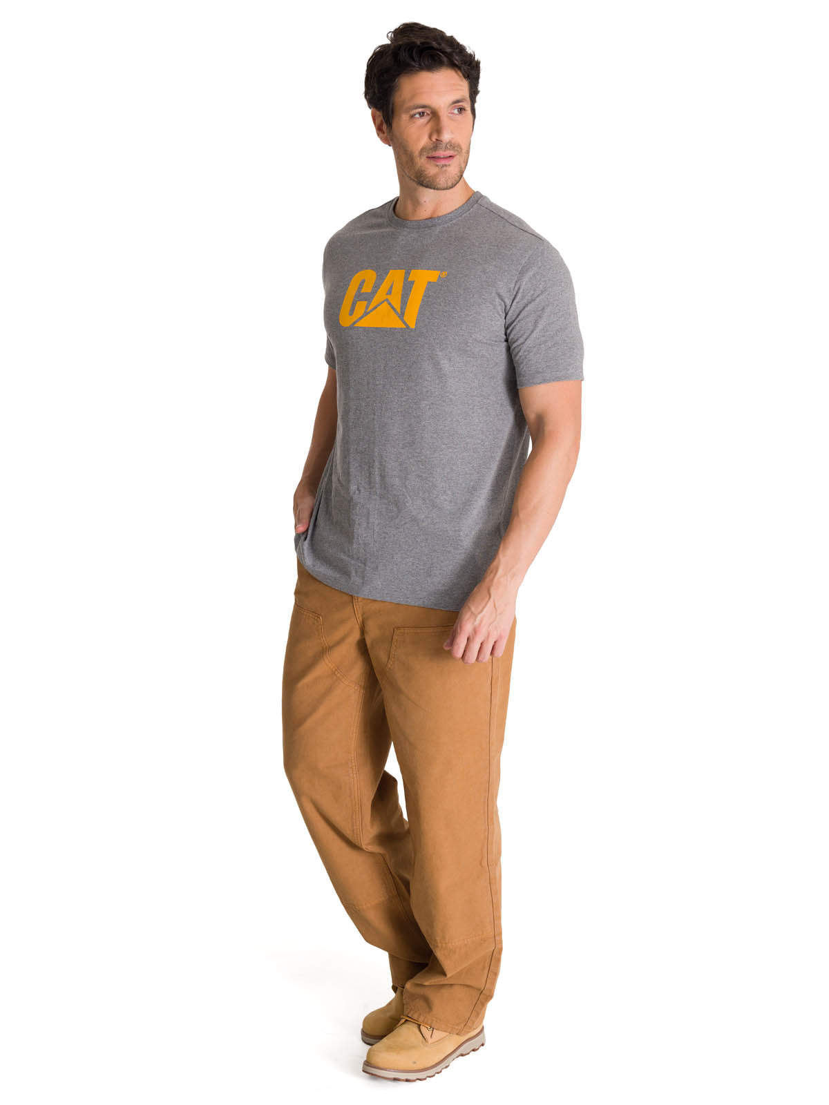 Polera Manga Corta Hombre Logo Gris CAT