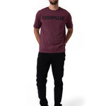 Polera Manga Corta Hombre Logo Caterpillar Granate