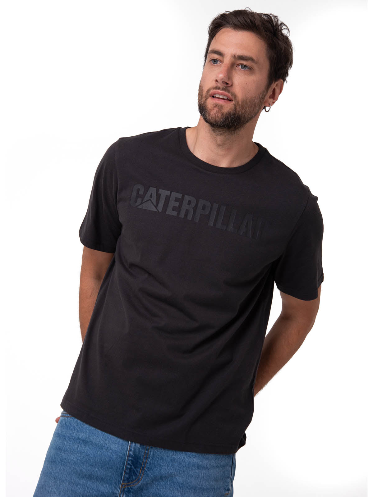Polera Manga Corta Hombre Logo Caterpillar Negro