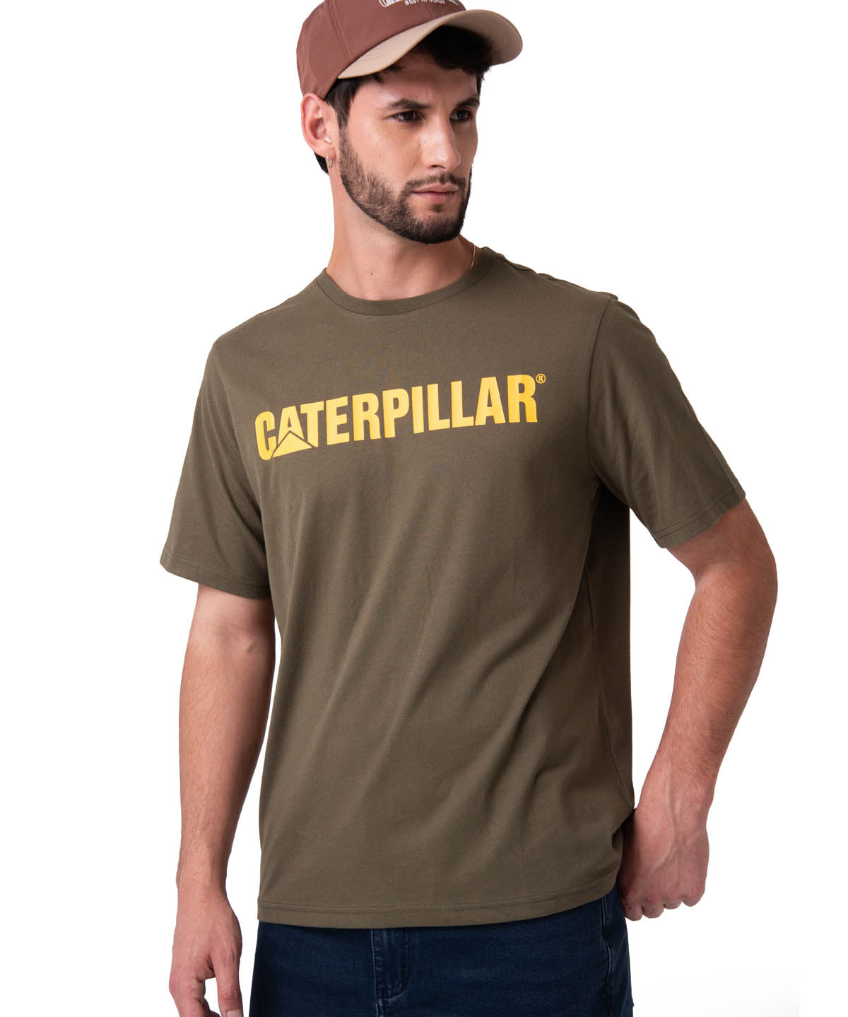 Polera Manga Corta Hombre Logo Caterpillar Verde