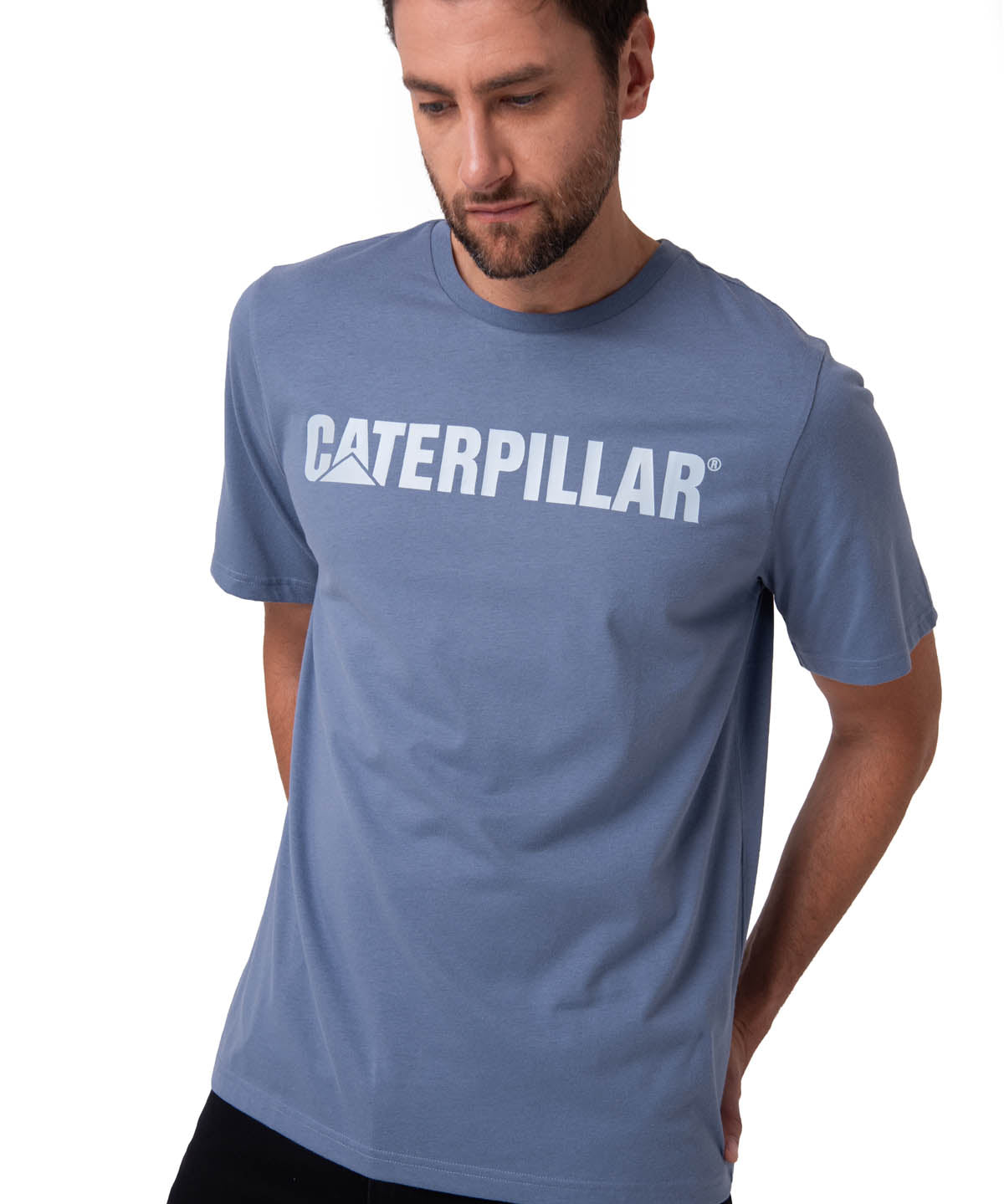 Polera Manga Corta Hombre Logo Caterpillar Azul