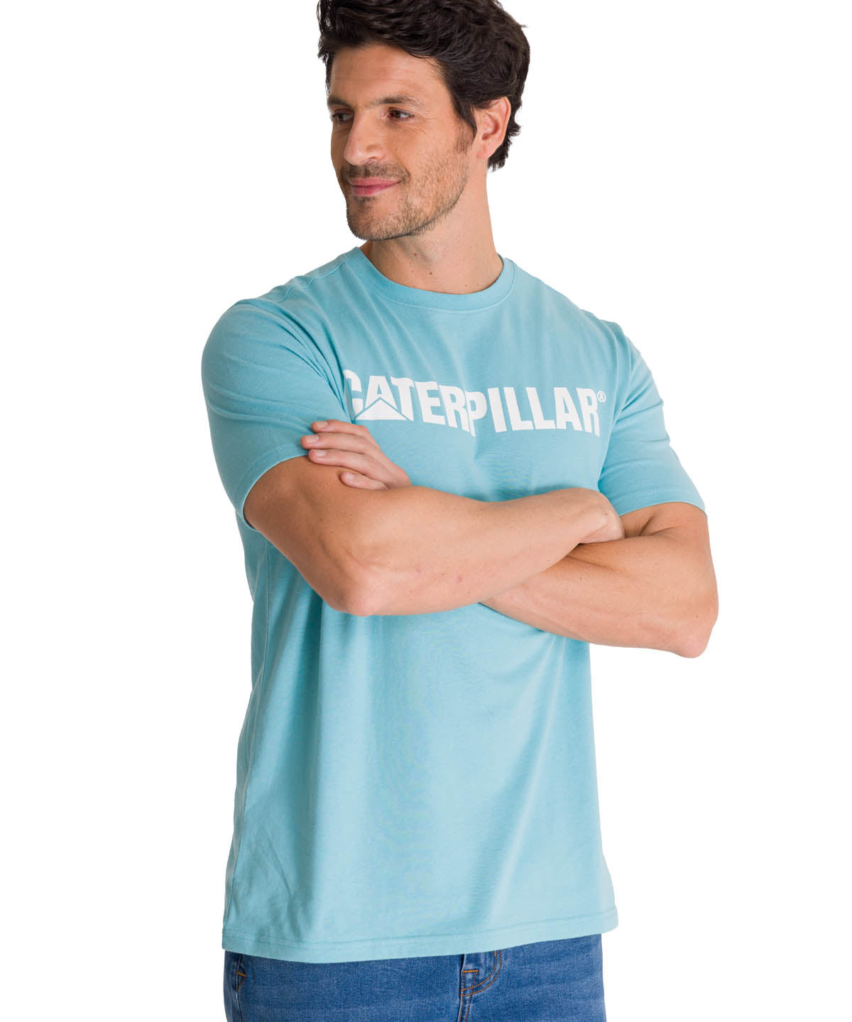 Polera Manga Corta Hombre Logo Caterpillar Celeste CAT