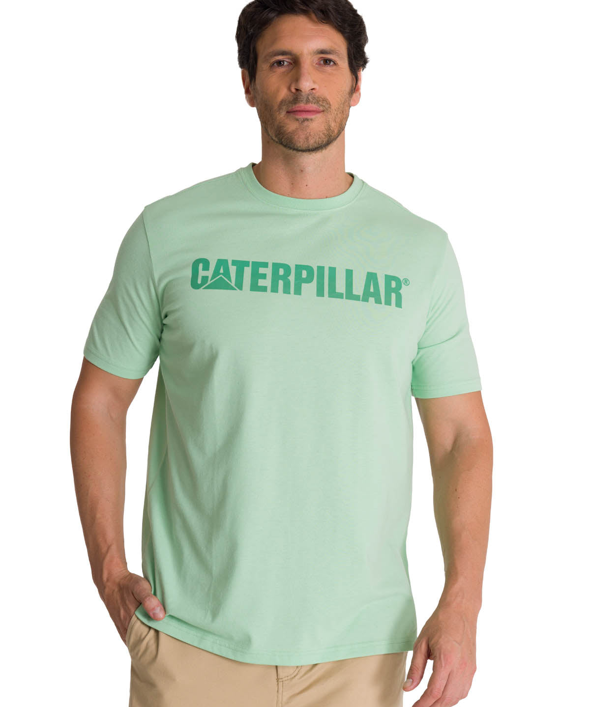 Polera Manga Corta Hombre Logo Caterpillar Verde CAT