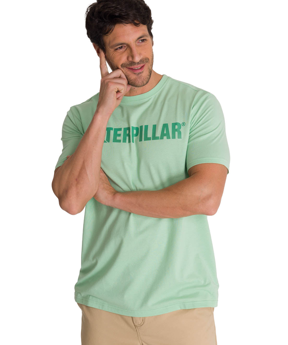 Polera Manga Corta Hombre Logo Caterpillar Verde CAT