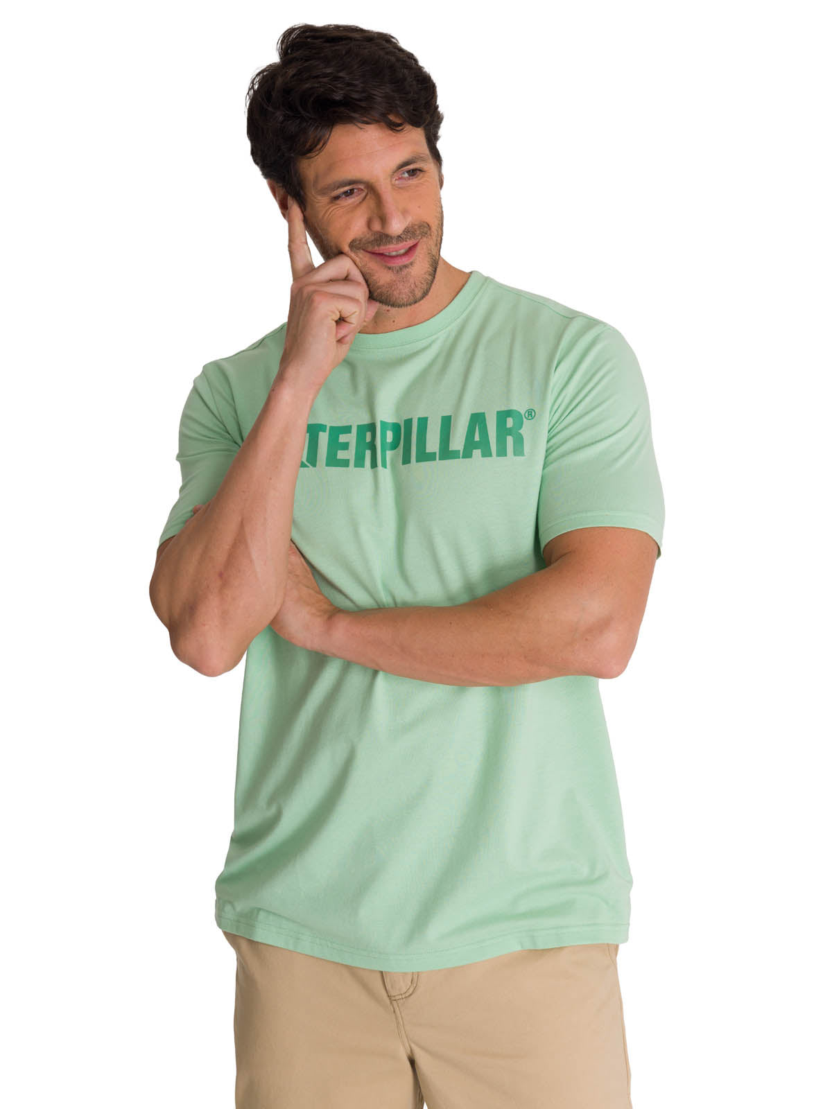 Polera Manga Corta Hombre Logo Caterpillar Verde CAT