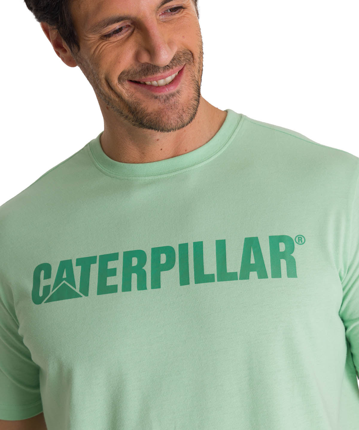 Polera Manga Corta Hombre Logo Caterpillar Verde CAT