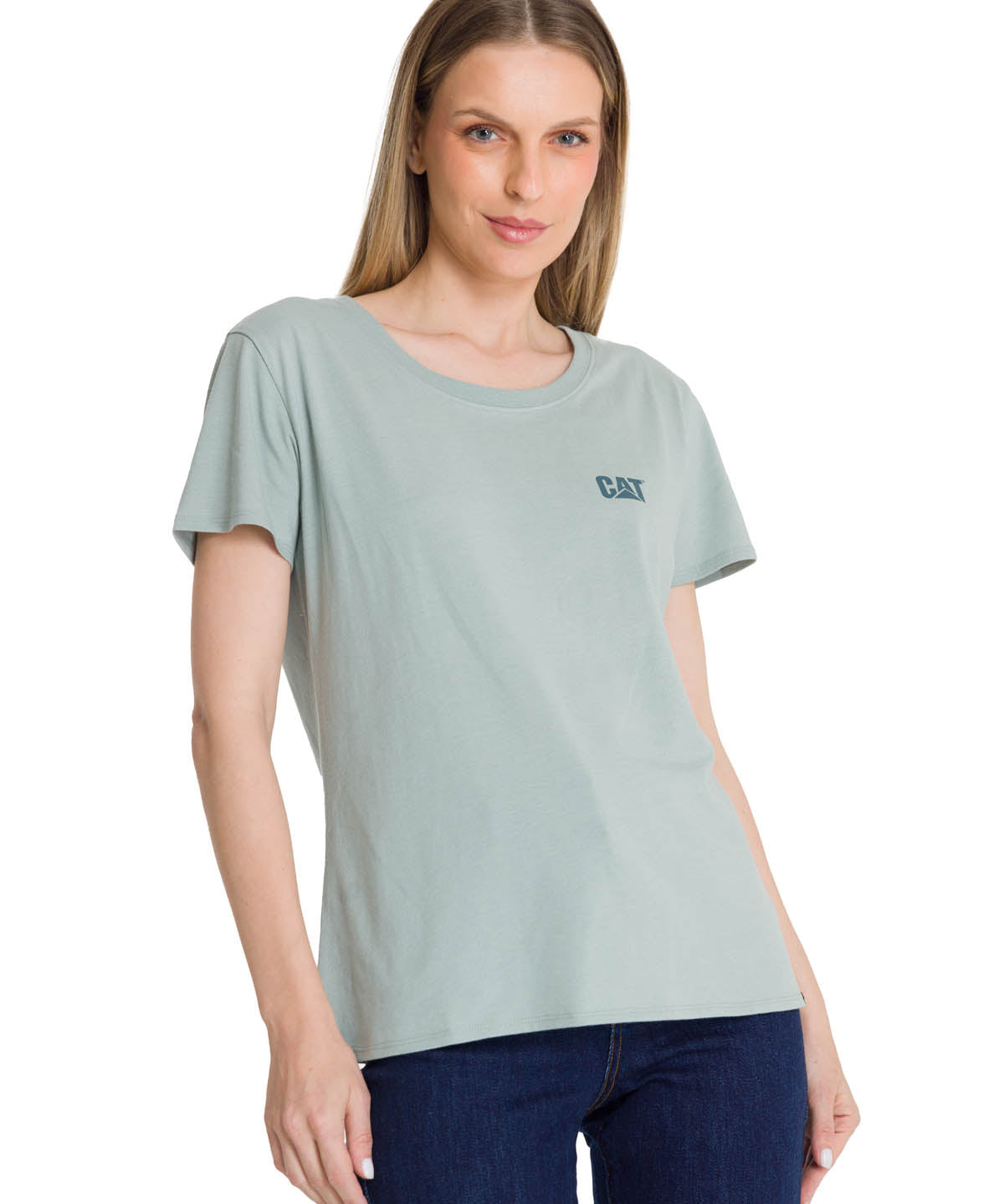 Polera Manga Corta Mujer Logo Azul Celeste CAT