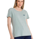 Polera Manga Corta Mujer Logo Azul Celeste CAT