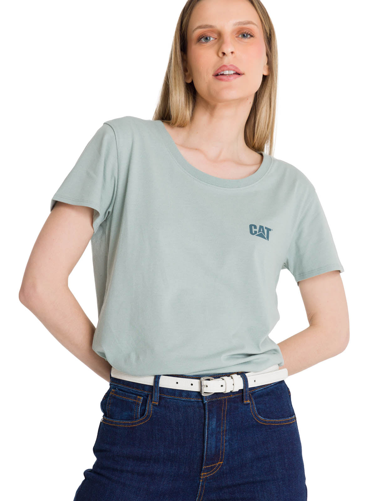 Polera Manga Corta Mujer Logo Azul Celeste CAT