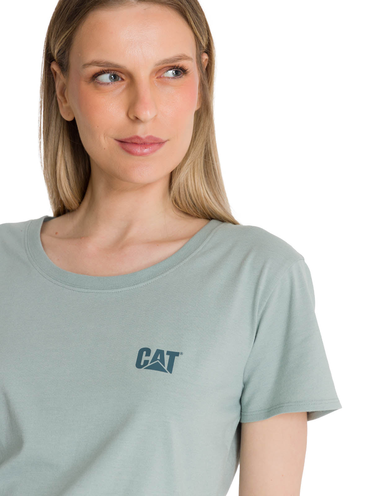 Polera Manga Corta Mujer Logo Azul Celeste CAT