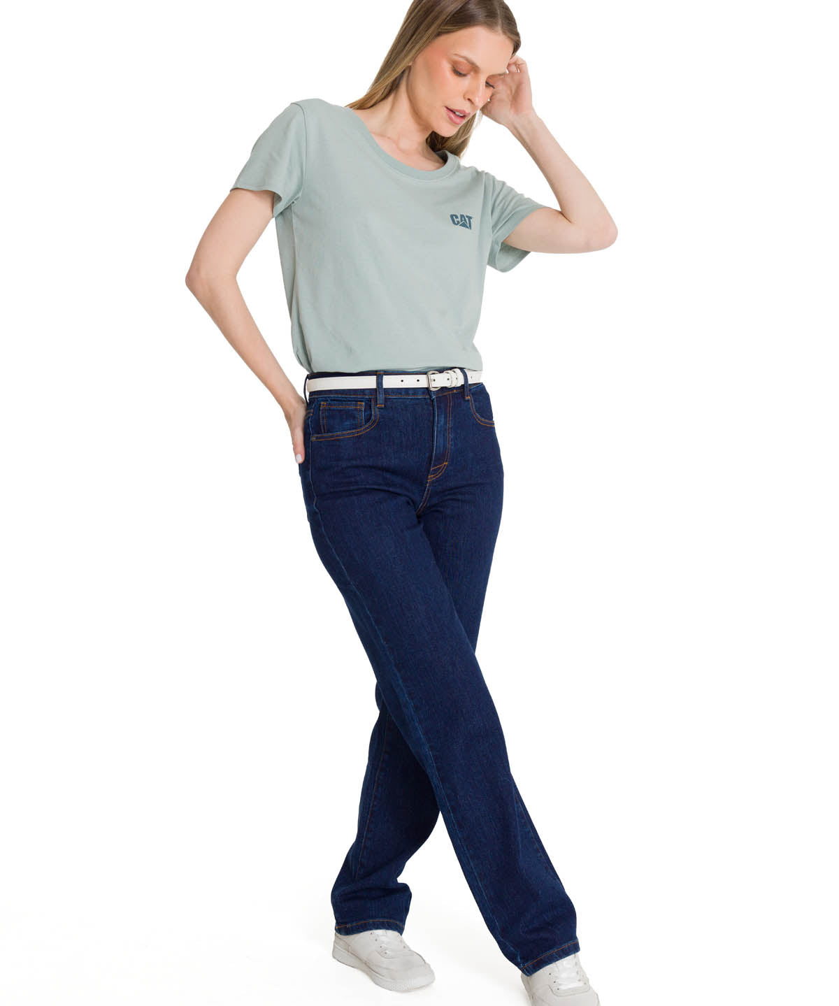 Polera Manga Corta Mujer Logo Azul Celeste CAT