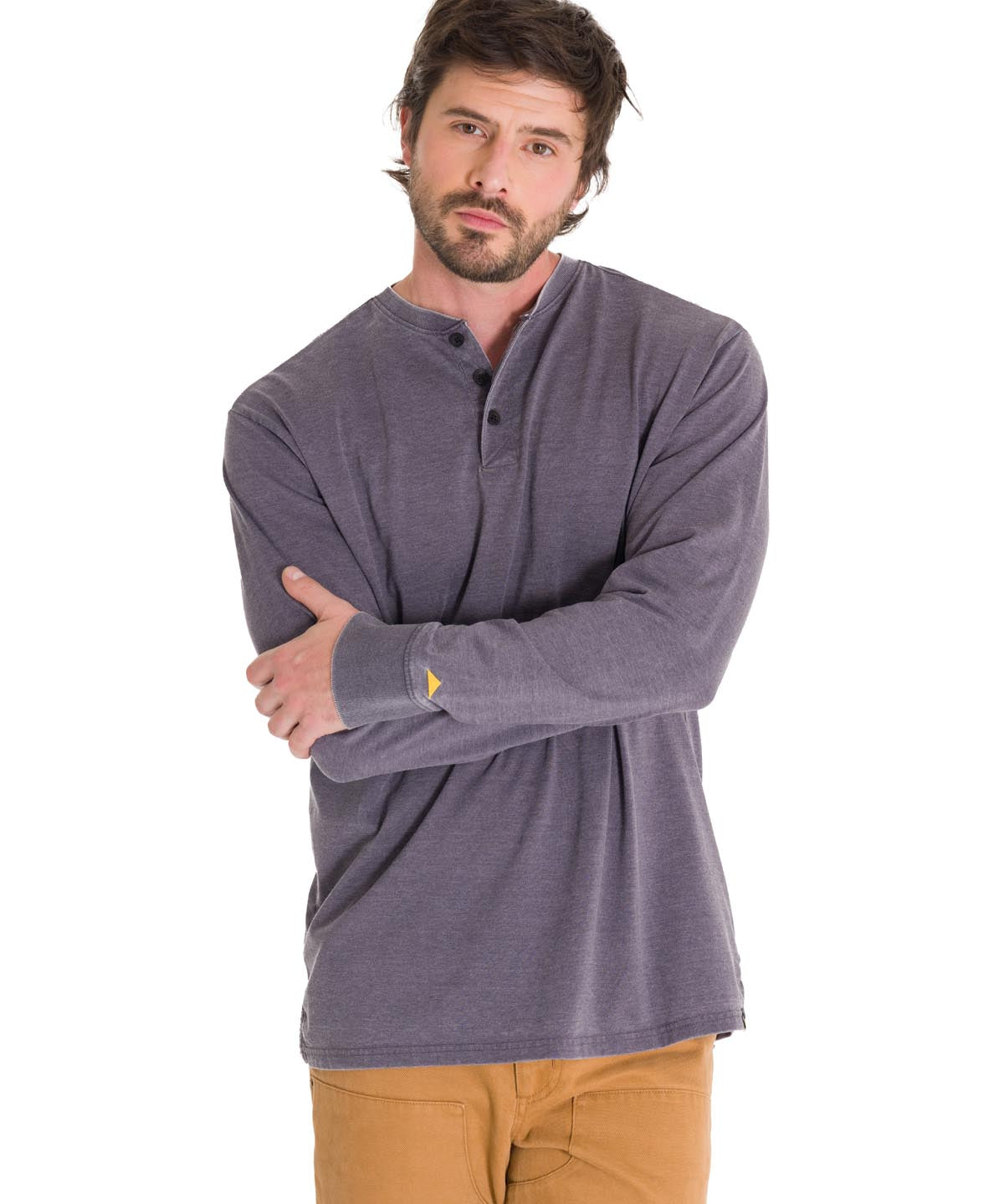 Polera Manga Larga Hombre Burnout L/S Henley Gris Oscuro Cat