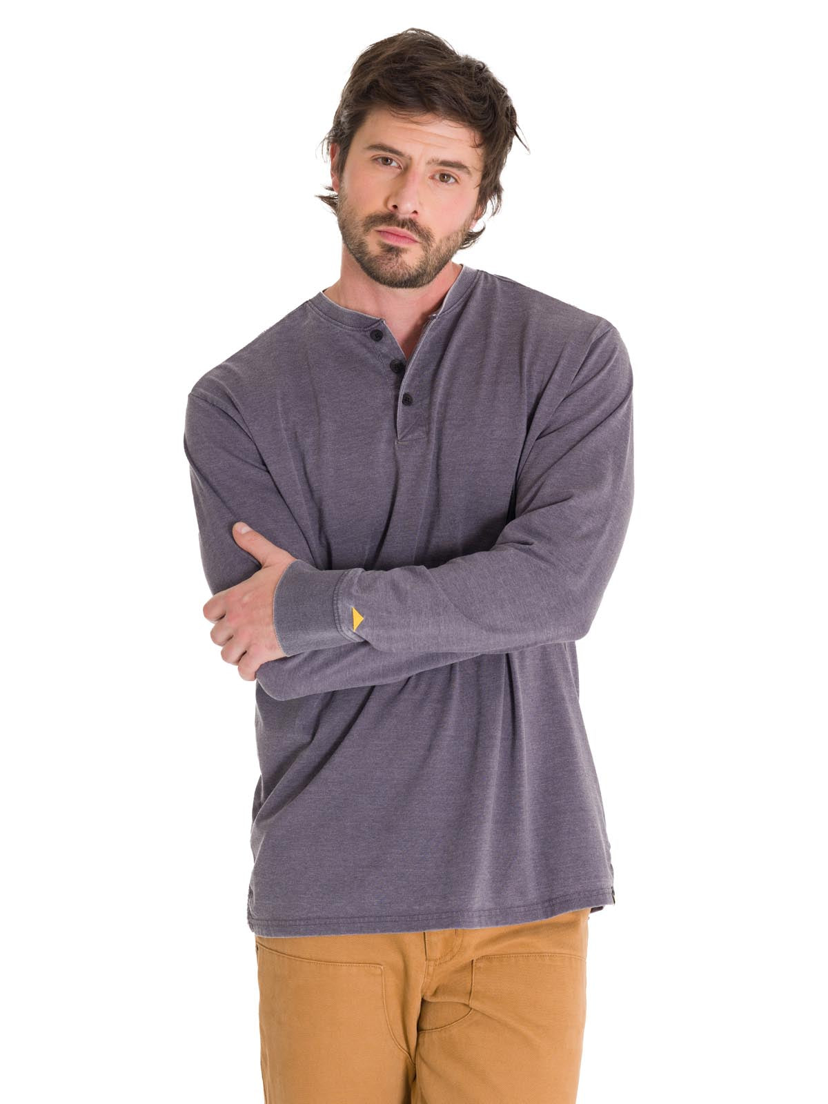 Polera Manga Larga Hombre Burnout L/S Henley Gris Oscuro Cat